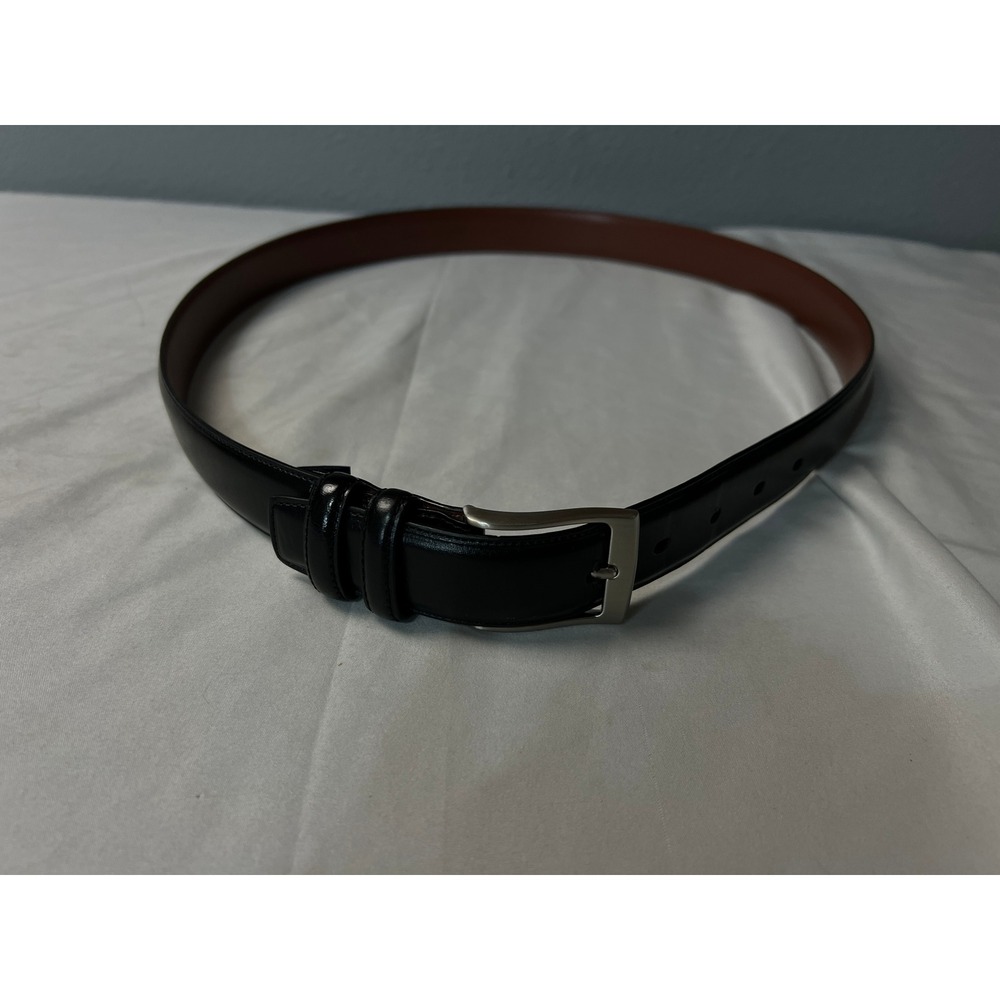 Stafford Essentials 38" Reversible Leather Dress Belt Black Brown Silver Buckle